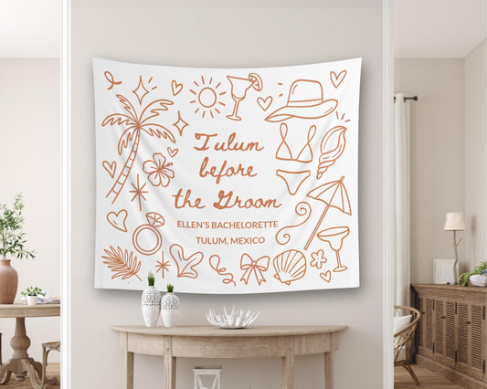 Tulum Before the Groom Banner, Tulum Bachelorette Party Sign Tapestry, Personalized Bridal Shower Banner, Beach Bachelorette Decorations