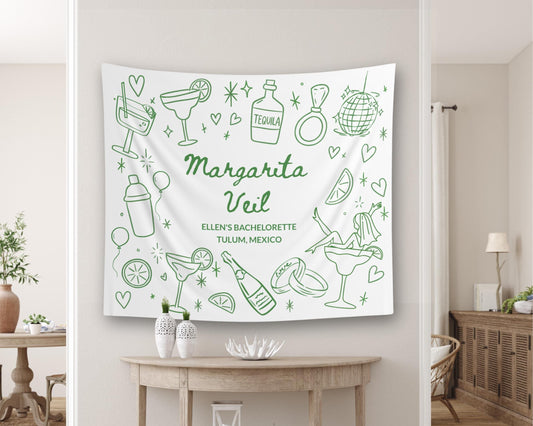 Margarita Veil Bachelorette Banner, Margaritaveil Bachelorette Party Sign Backdrop, Tequila Bridal Shower Decor,Margs And Matrimony Tapestry