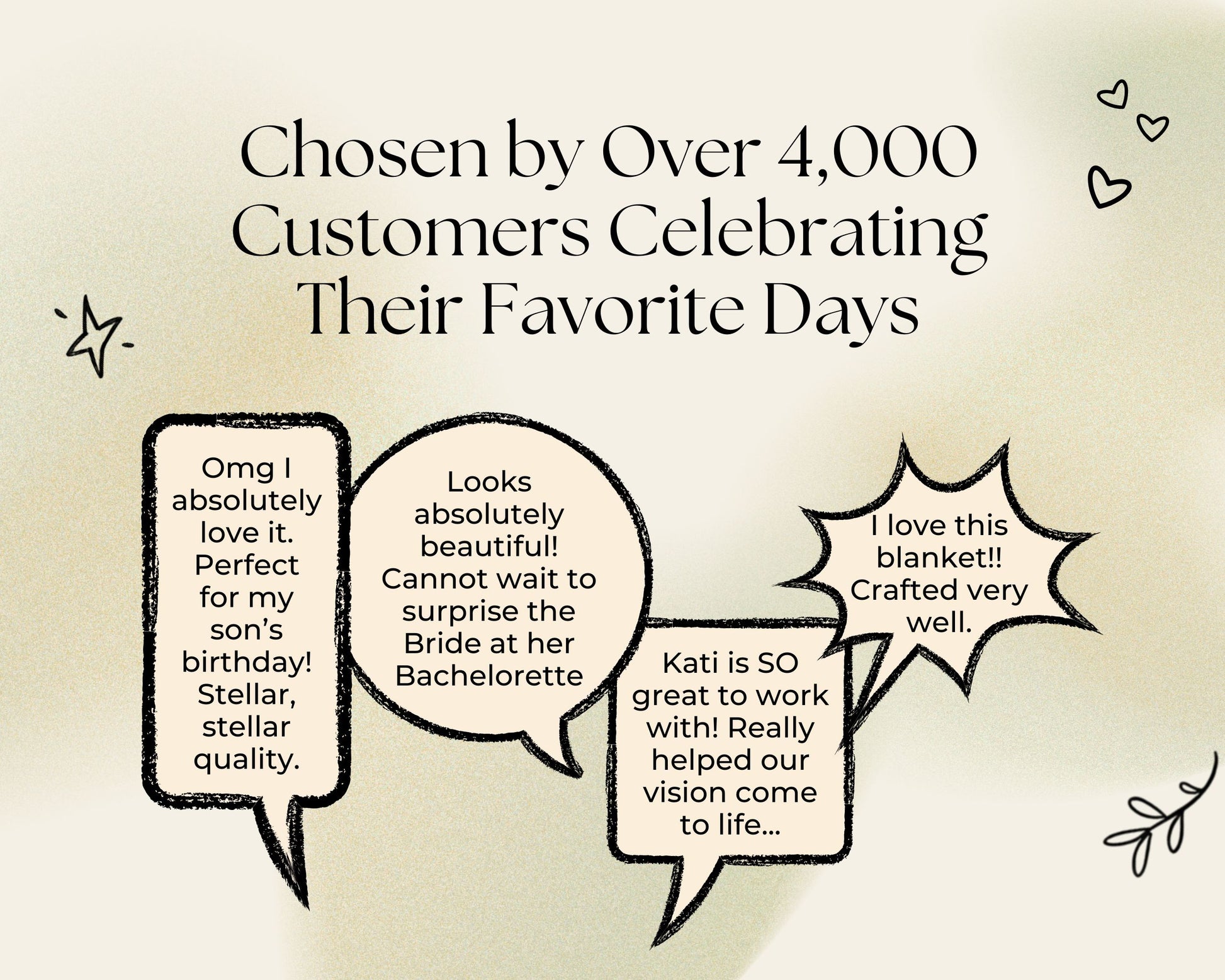The image is a collage of three speech bubbles, each containing a different positive sentiment about a customer's favorite day. The text in the speech bubbles expresses gratitude and appreciation for the customer's loyalty and the quality of the products or services provided.